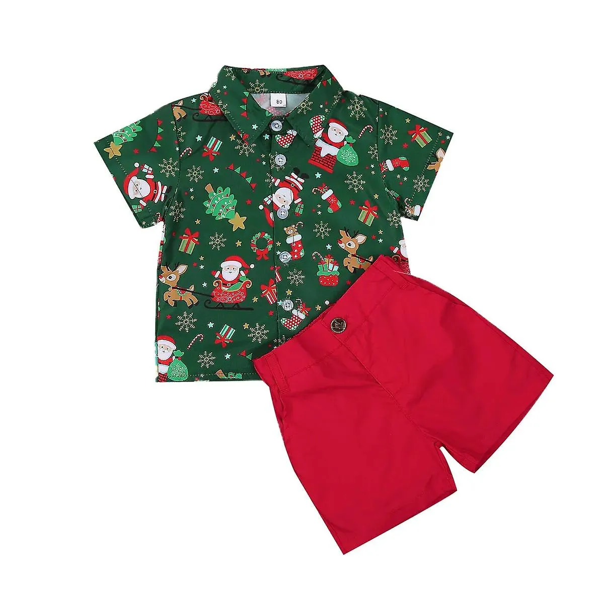 0-6 Years Baby Kid Christmas Clothes Set Kids Short Sleeve Print Shirts Toddler Red Shorts Gentalmen Suit Kid Santa Outfit