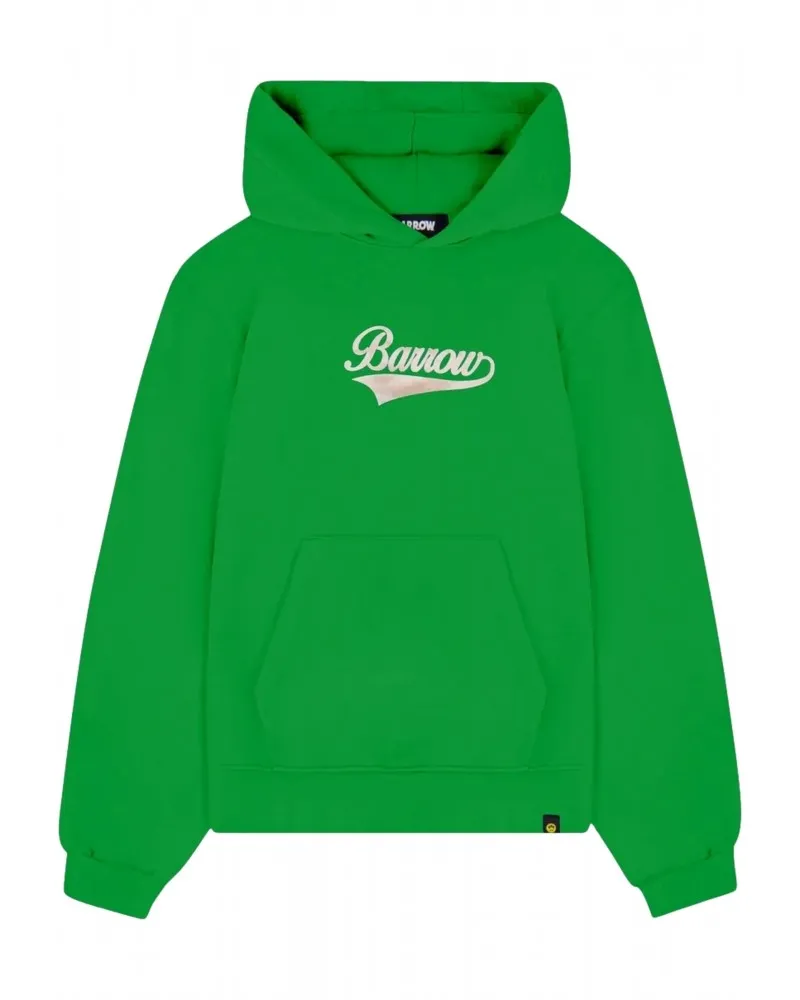 BARROW - Sudadera con Capucha Oversize con Logo y Estampación de Oso Efecto Lavado Color Verde