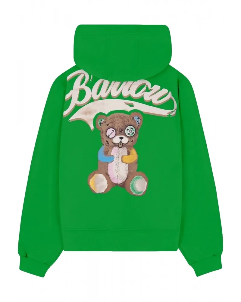 BARROW - Sudadera con Capucha Oversize con Logo y Estampación de Oso Efecto Lavado Color Verde