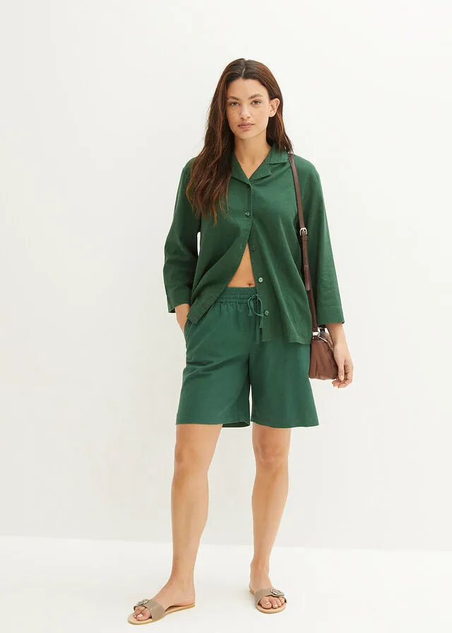 Bermudas con lino Verde oscuro