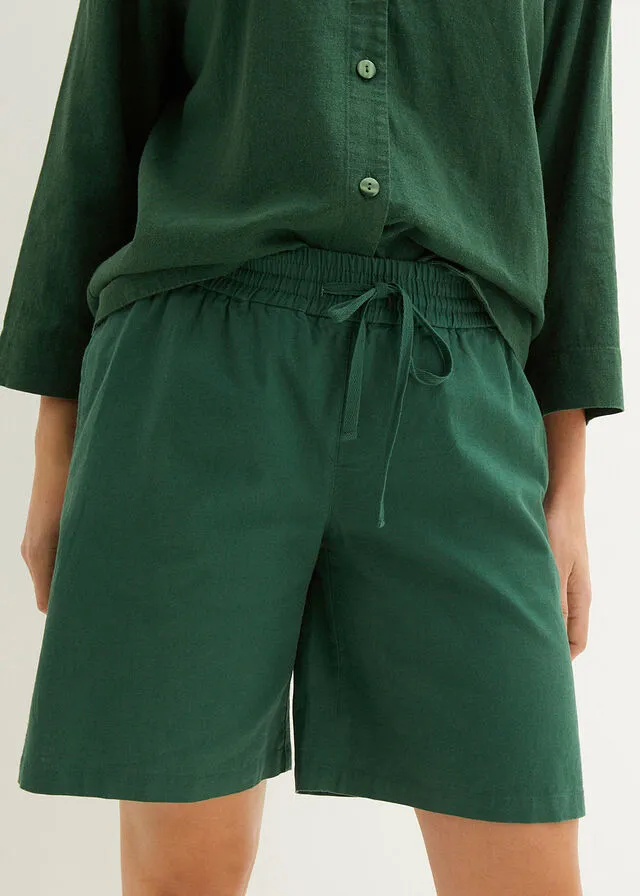 Bermudas con lino Verde oscuro