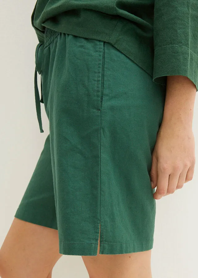 Bermudas con lino Verde oscuro