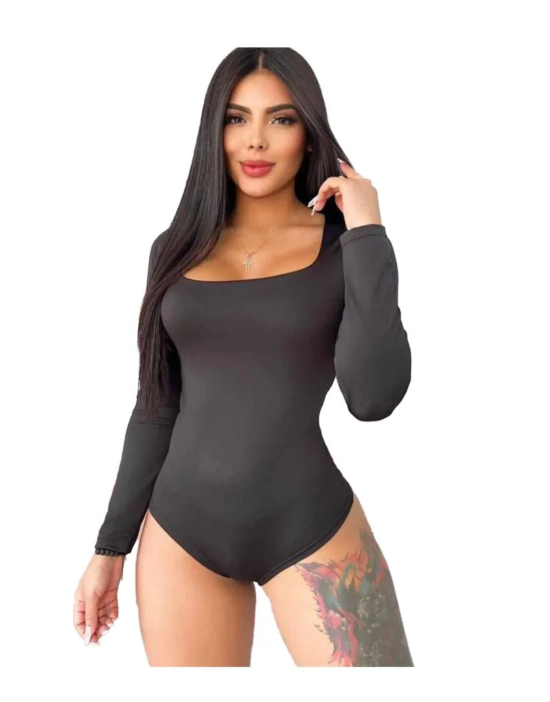 Body Manga Larga Mujer Cuello Cuadrado