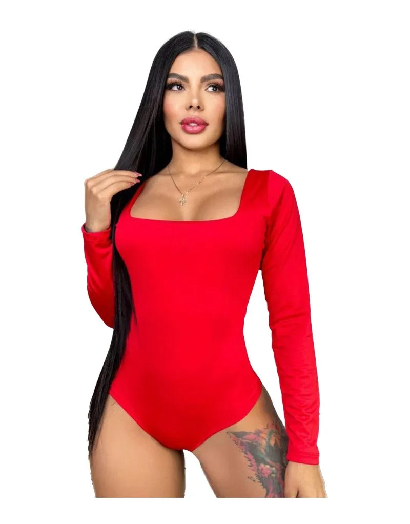 Body Manga Larga Mujer Cuello Cuadrado