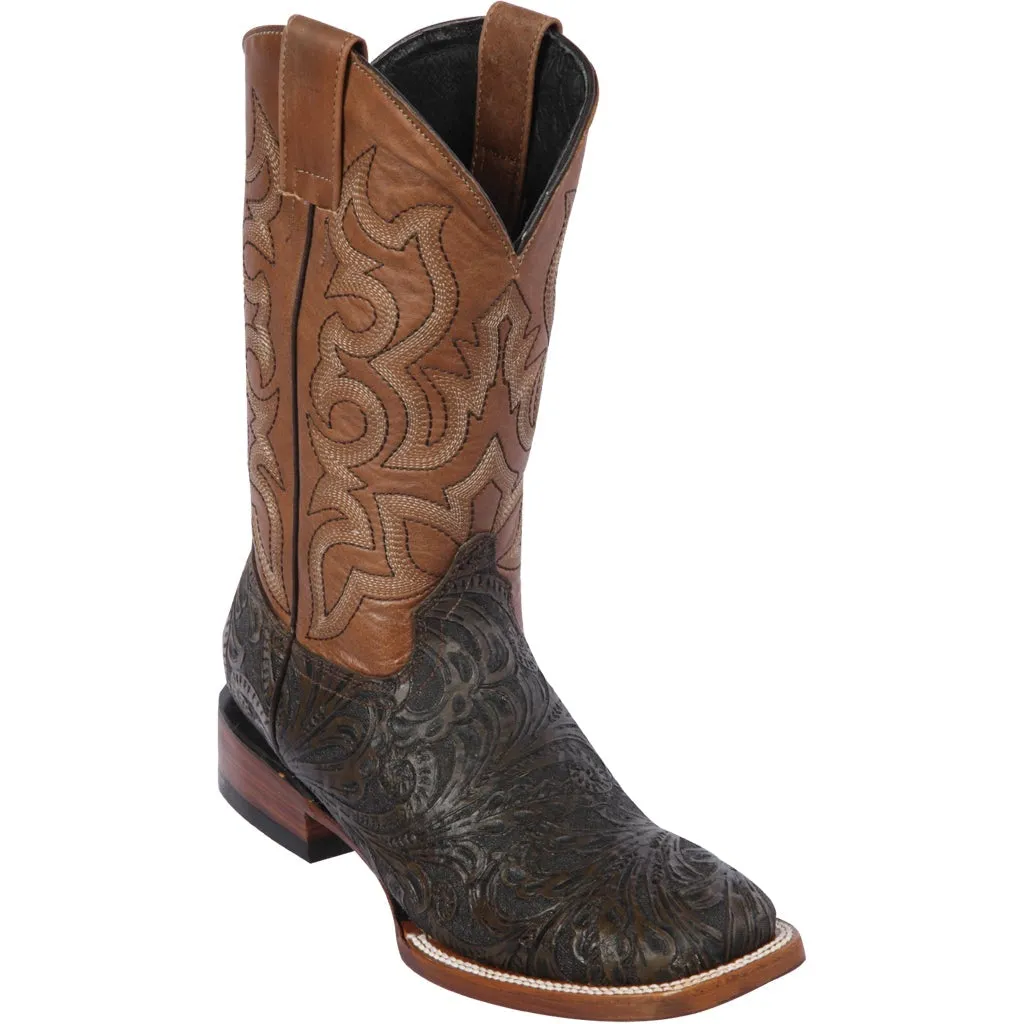 Botas de Cuero Cincelada Horma Rodeo Cuadrada Q8229494