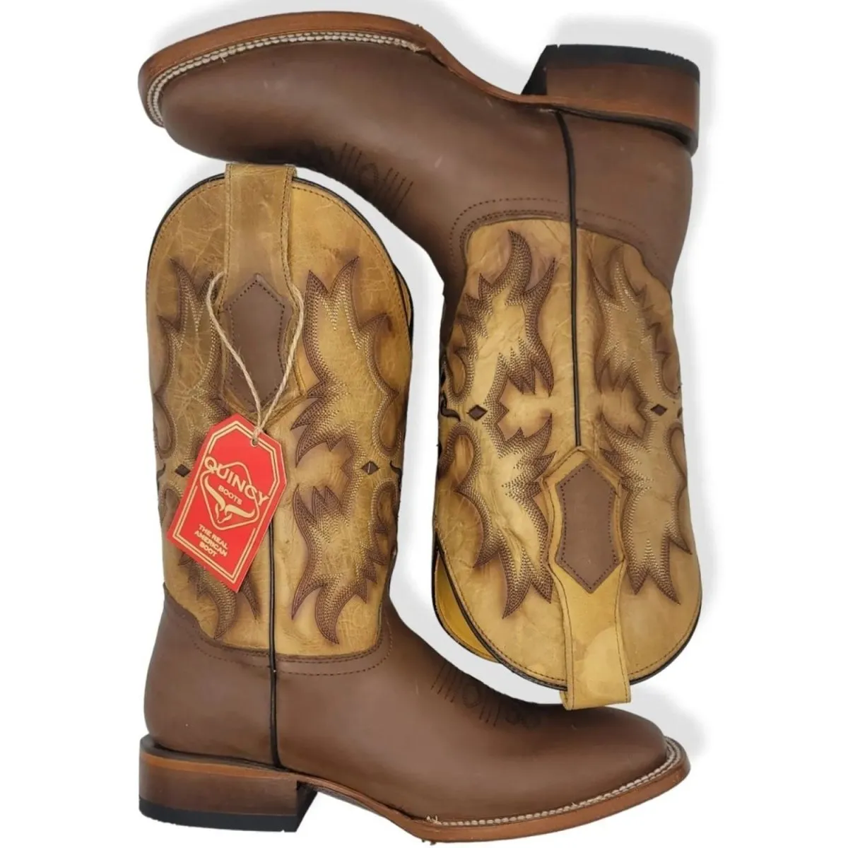 Botas de Cuero Original Horma Rodeo Cuadrada Color Tan Q822E6231