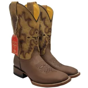 Botas de Cuero Original Horma Rodeo Cuadrada Color Tan Q822E6231