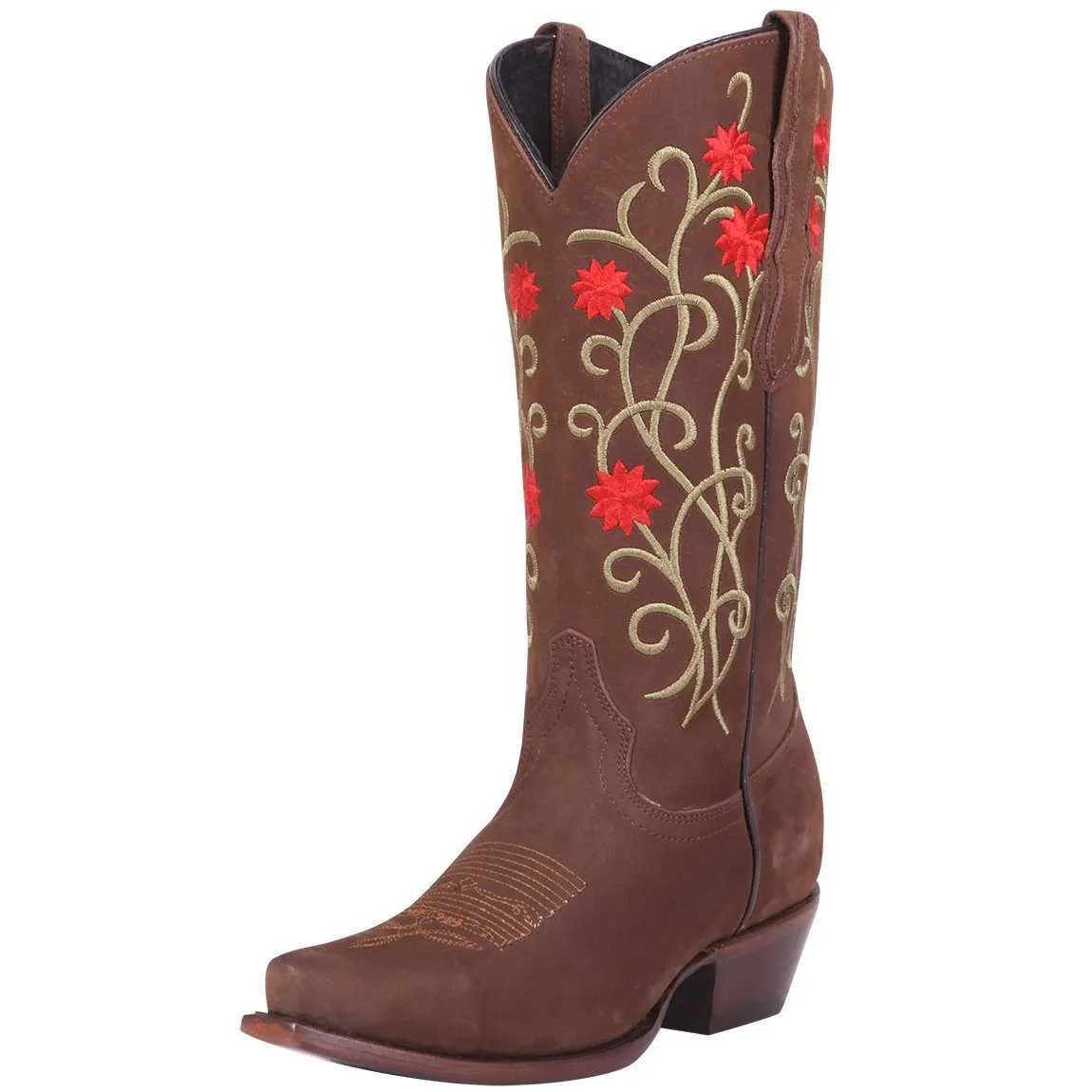 Botas de Gamuza Original con Bordado Floral Color Camel GEN-41789