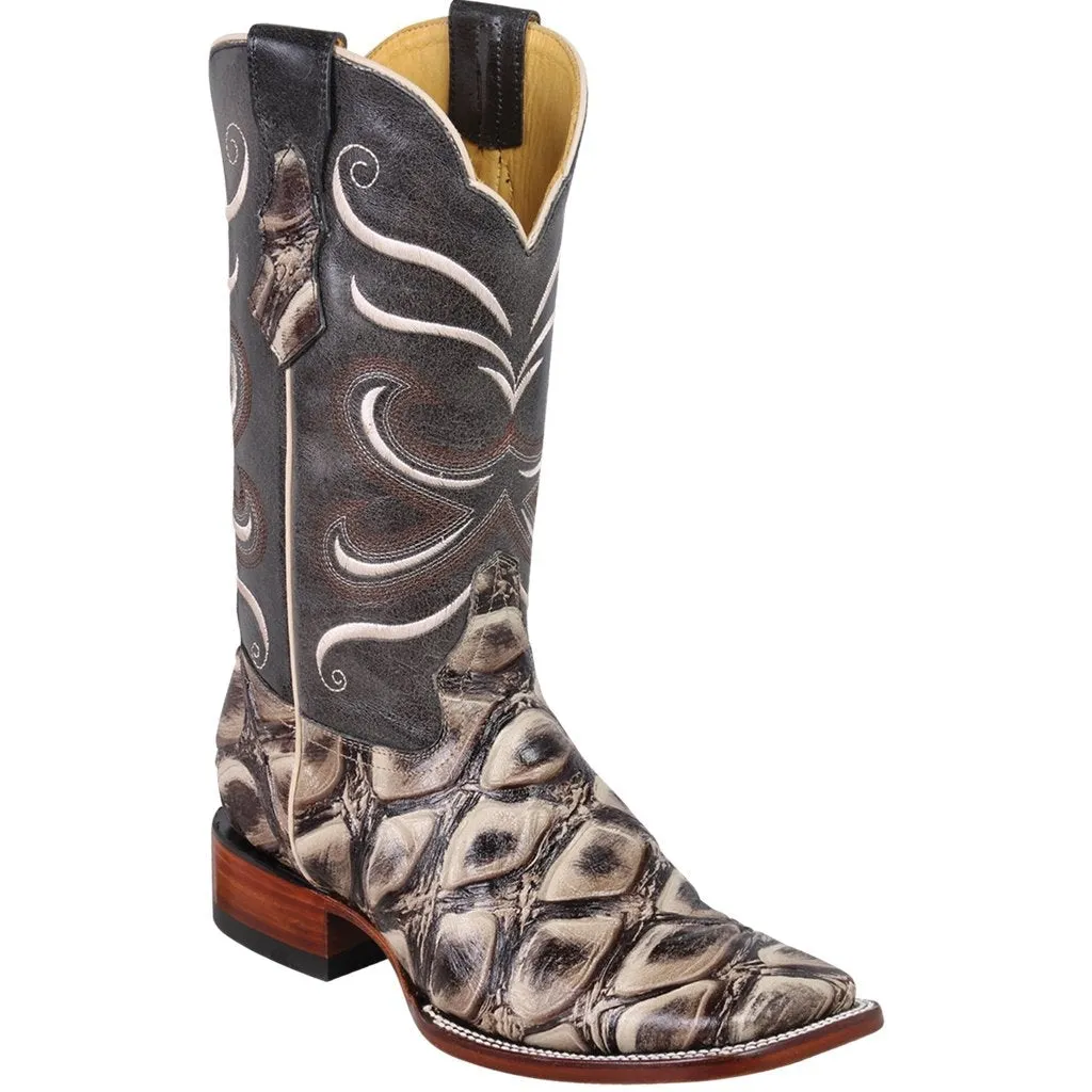 Botas de Pescado Africano Grabado Horma Rodeo Cuadrada Q822A1037