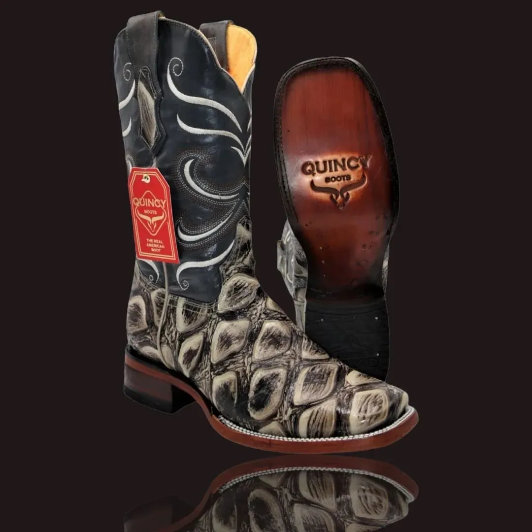 Botas de Pescado Africano Grabado Horma Rodeo Cuadrada Q822A1037