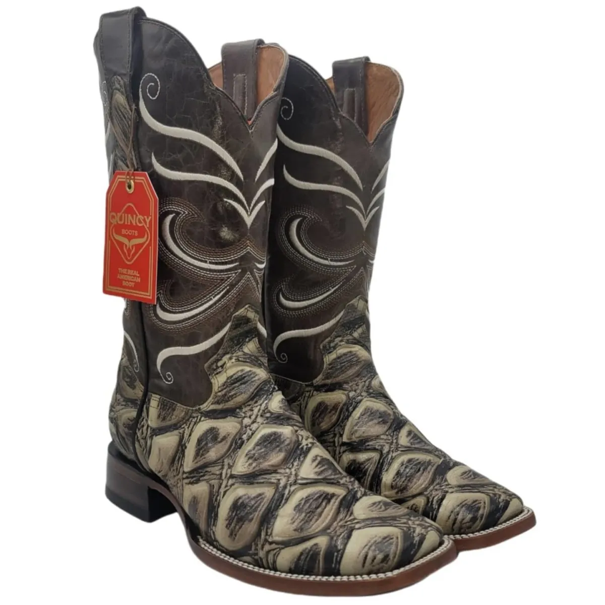 Botas de Pescado Africano Grabado Horma Rodeo Cuadrada Q822A1037