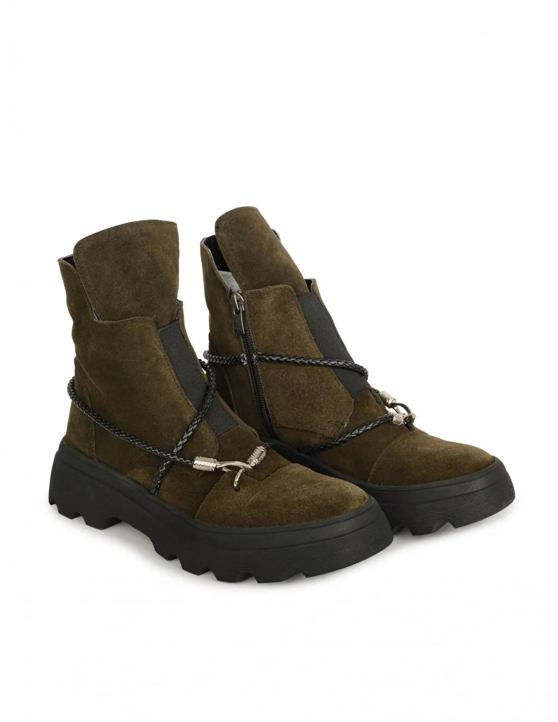 Botas Moteras Cordón Trenzado Kaki