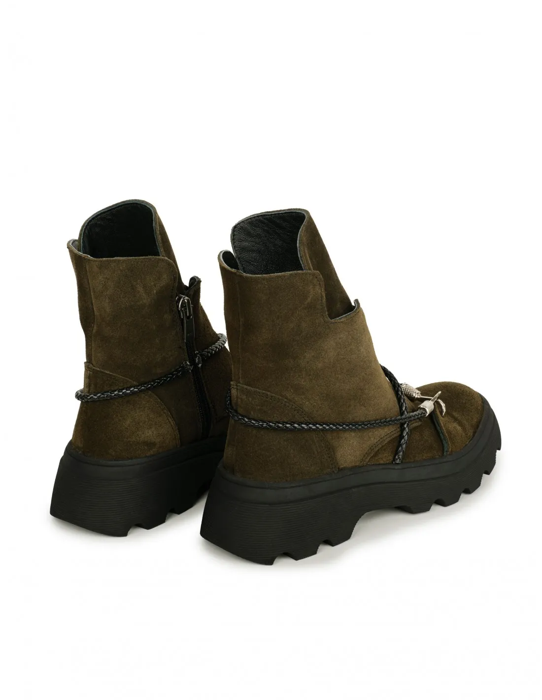 Botas Moteras Cordón Trenzado Kaki