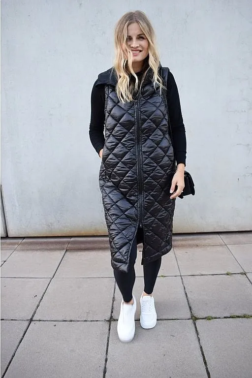 chaleco M.ASCH-Be original Quilted Long Vest Hood - Black - women´s