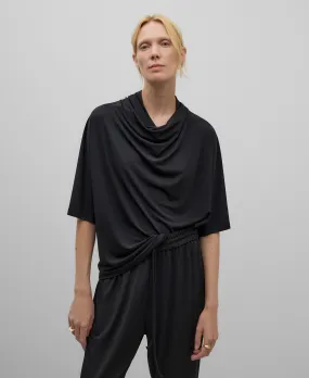 Draped collar T-shirt woman