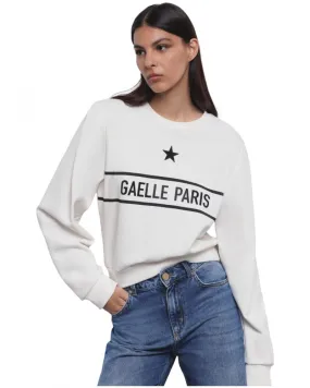 GAELLE PARIS - Sudadera con Logotipo en Pedrería y Plisado en el Hombro  Color Crudo