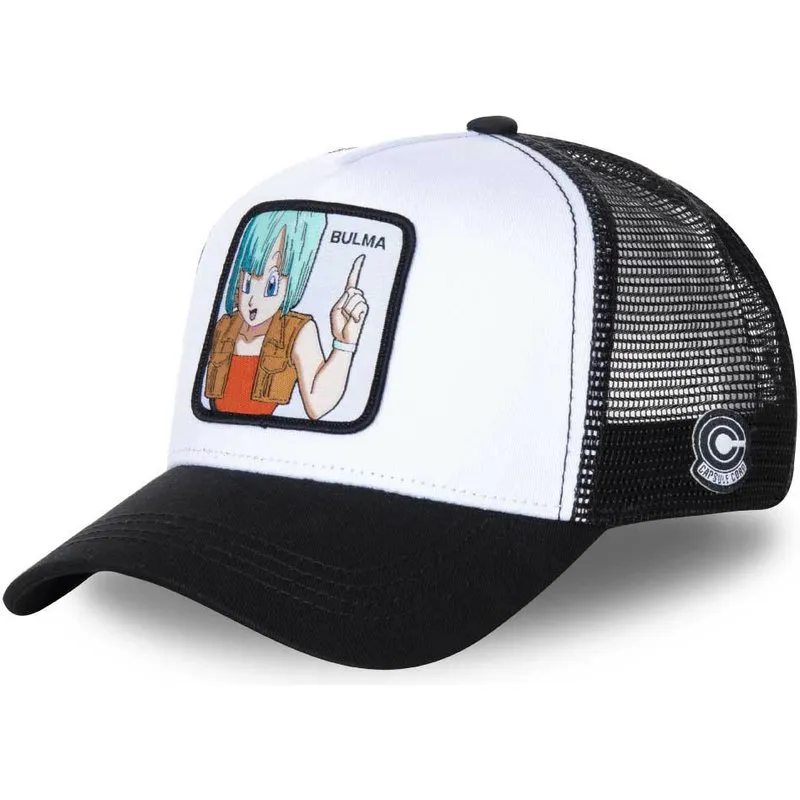 Gorra CAPSLAB rejilla y ajustable Trucker blanca y negra Bulma BUL3 Dragon Ball