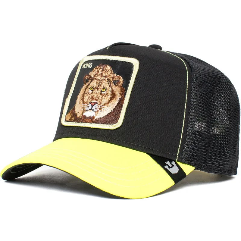 Gorra trucker negra y amarilla león King Everything the Light Touches The Farm de Goorin Bros.