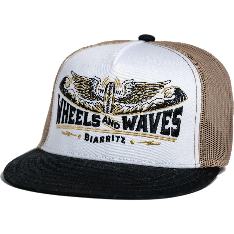 Gorra trucker plana blanca, negra y dorada Spitfire Gold WW19 de Wheels And Waves