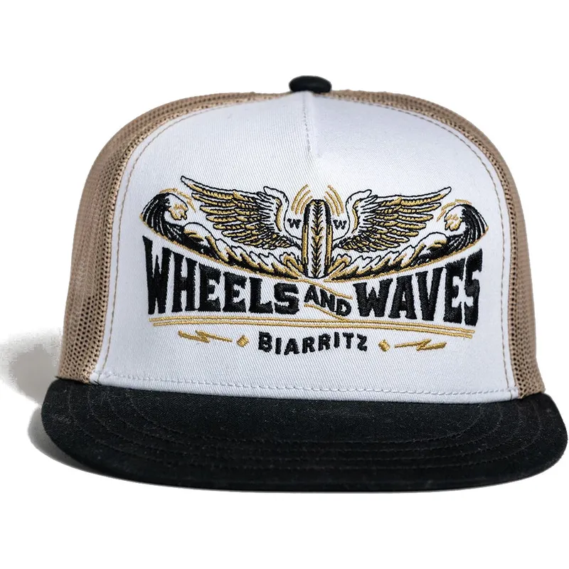 Gorra trucker plana blanca, negra y dorada Spitfire Gold WW19 de Wheels And Waves