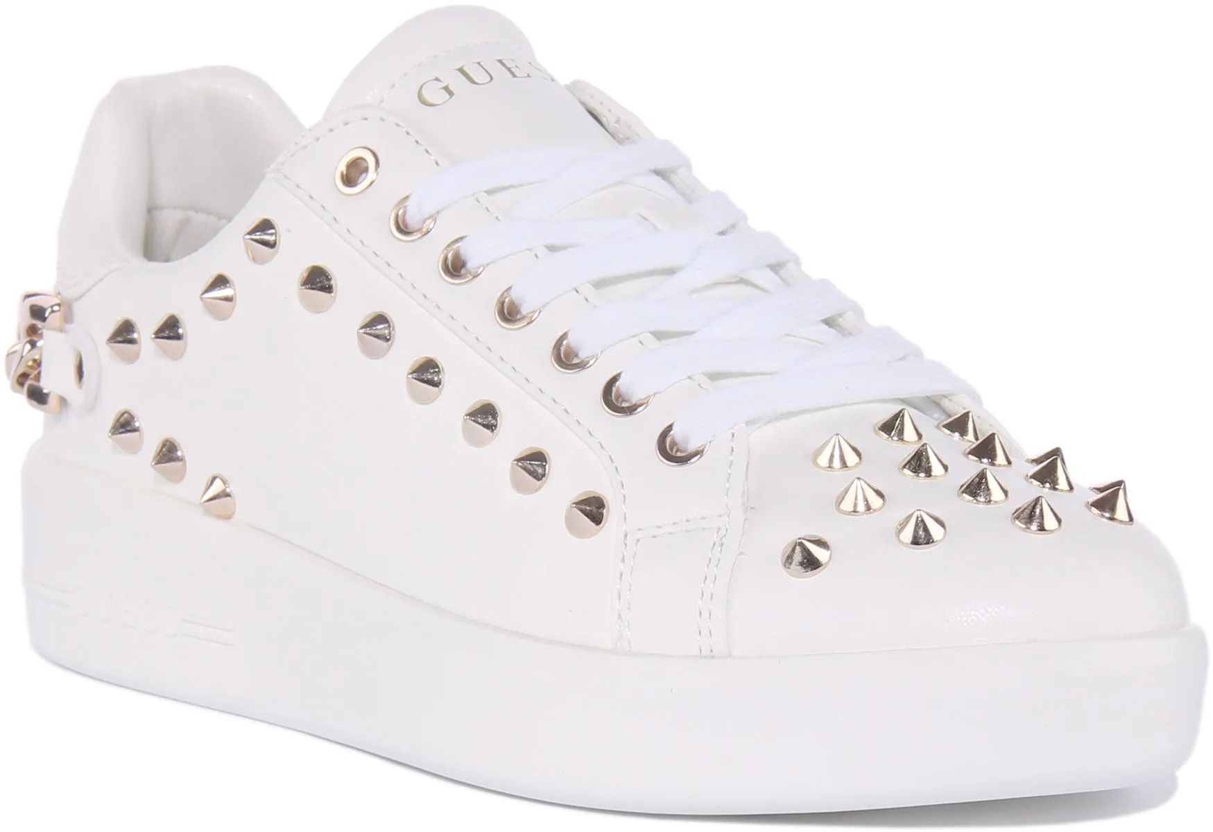 Guess Renatta Zapatillas de deporte sintéticas con cordones y tachuelas para mujer en crema