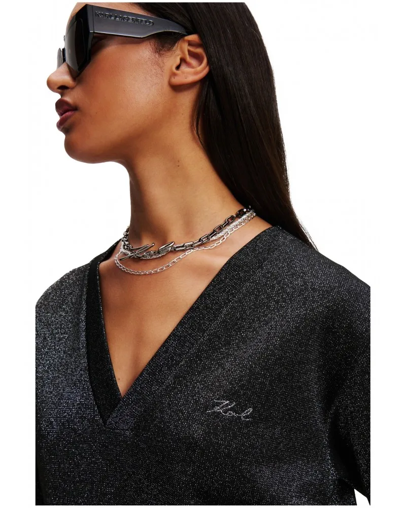 KARL LAGERFELD - Sudadera de Lúrex con Cuello Pico y Karl Signature Bordado