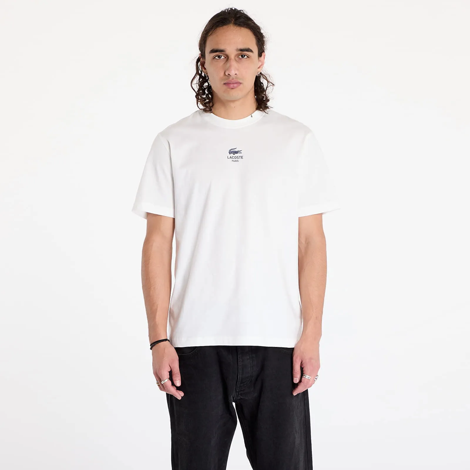 Lacoste T-shirt Signature Print Cotton T-shirt Flour M