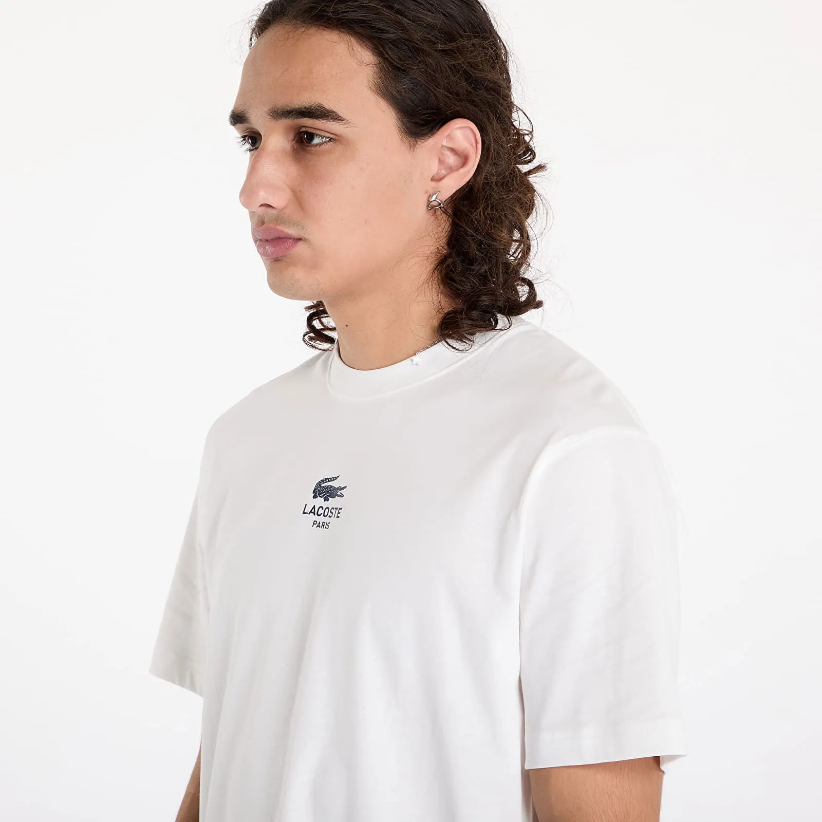 Lacoste T-shirt Signature Print Cotton T-shirt Flour M