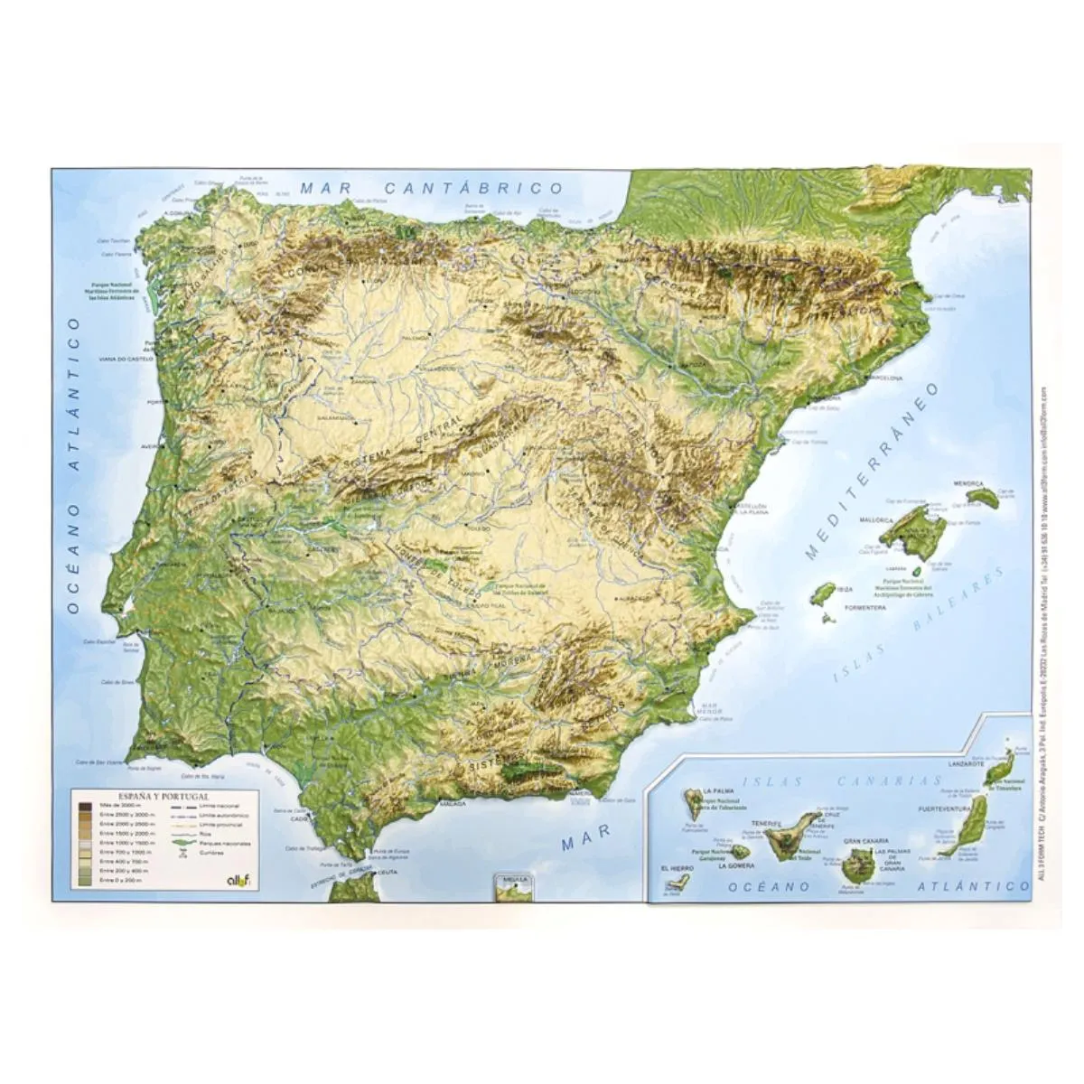 Mapa all 3d form España Físico 1:3.500.000