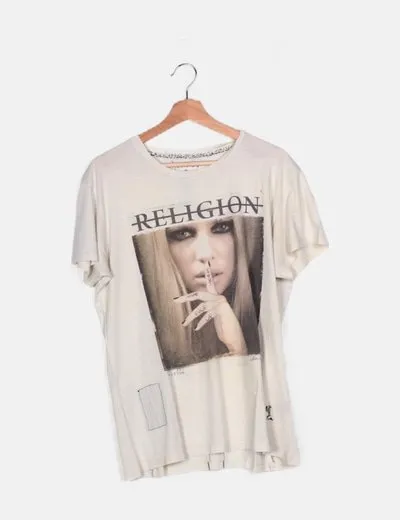 Religion Camiseta hueso estampada