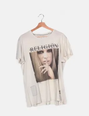 Religion Camiseta hueso estampada