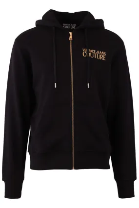 Sudadera negra con capucha y logo dorado bordado