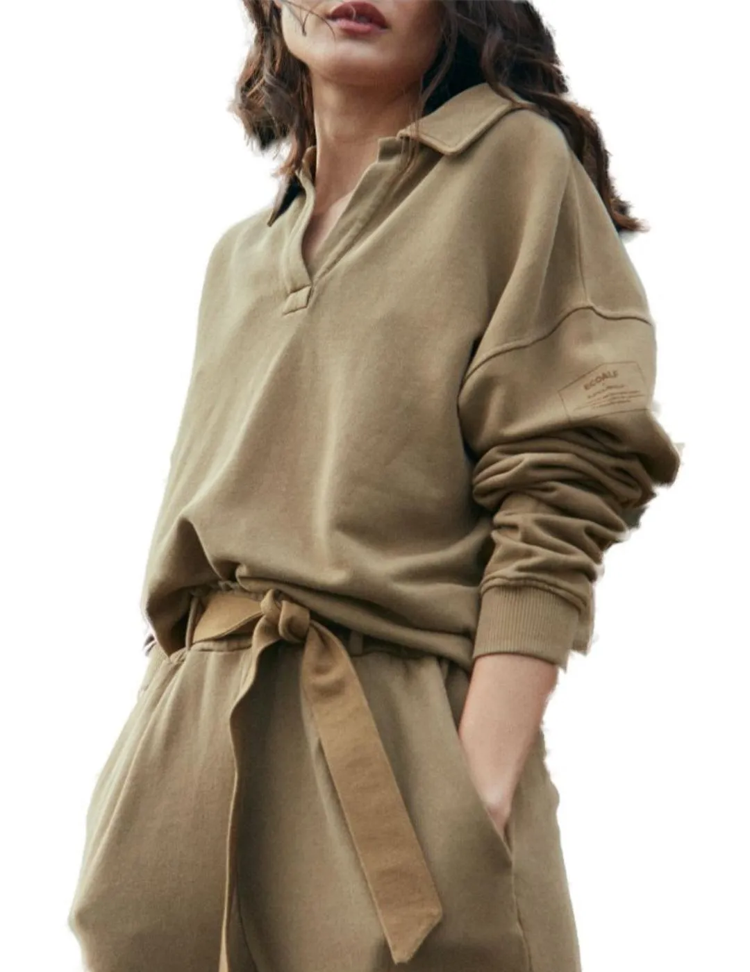 Sudadera polera Ecoalf khaki para mujer-a