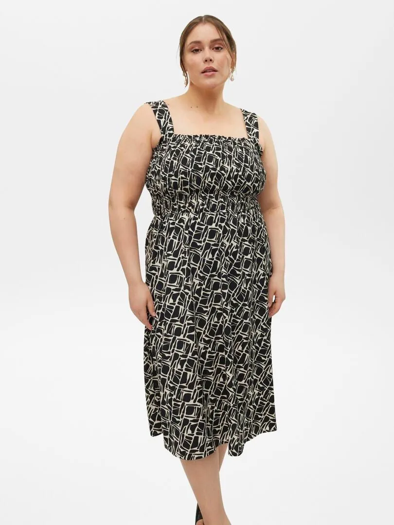 Vestido largo estampado 'Vero Moda Curve' - NEGRO