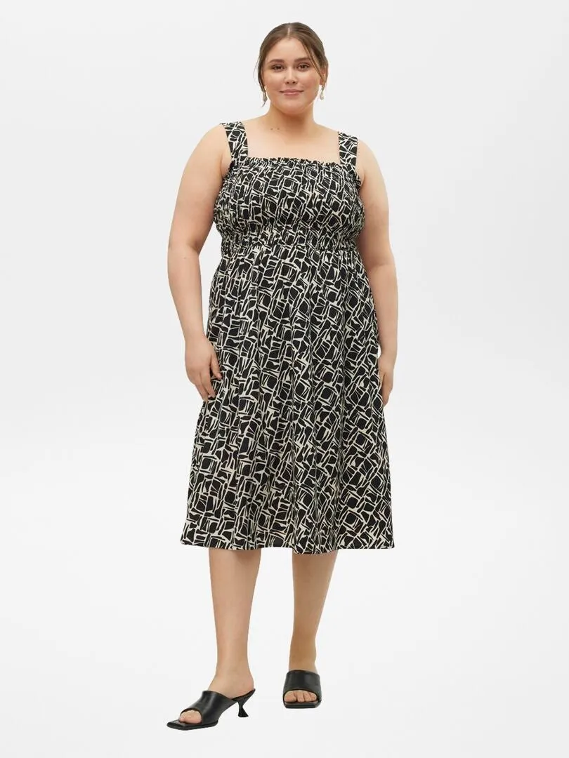 Vestido largo estampado 'Vero Moda Curve' - NEGRO