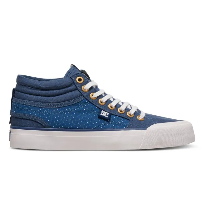 Zapatillas altas DC Shoes muy cómodas para mujer EVAN HI TX SE Blue/Brown (xbcw) Ref. ADJS300164 Azul con topitos minis