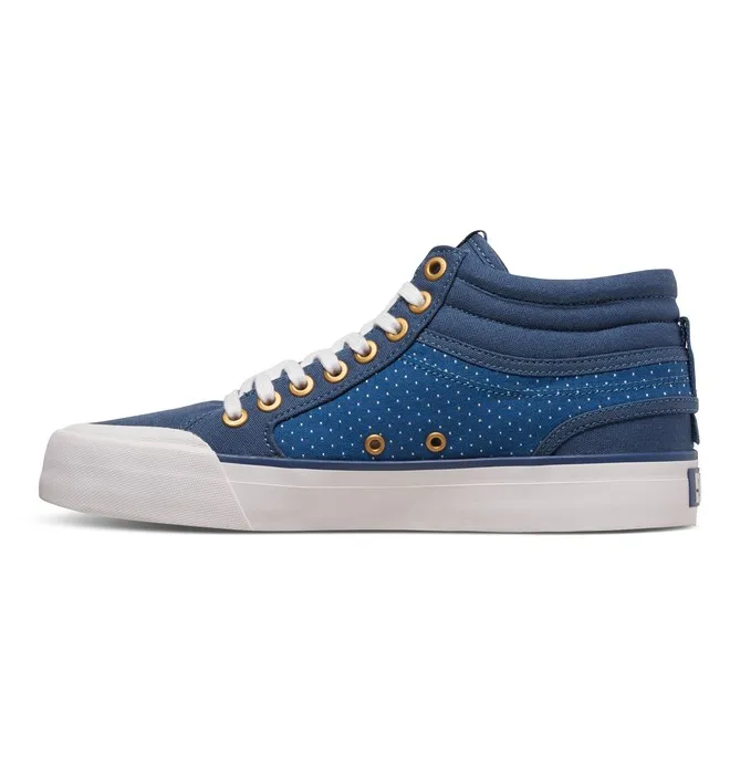 Zapatillas altas DC Shoes muy cómodas para mujer EVAN HI TX SE Blue/Brown (xbcw) Ref. ADJS300164 Azul con topitos minis