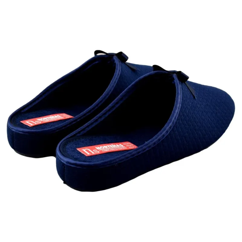 Zapatillas de casa con una lacito para mujer en tejido acolchado en azul marino - norteñas 11-664