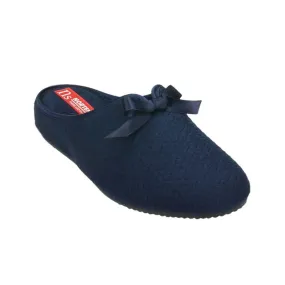 Zapatillas de casa con una lacito para mujer en tejido acolchado en azul marino - norteñas 11-664